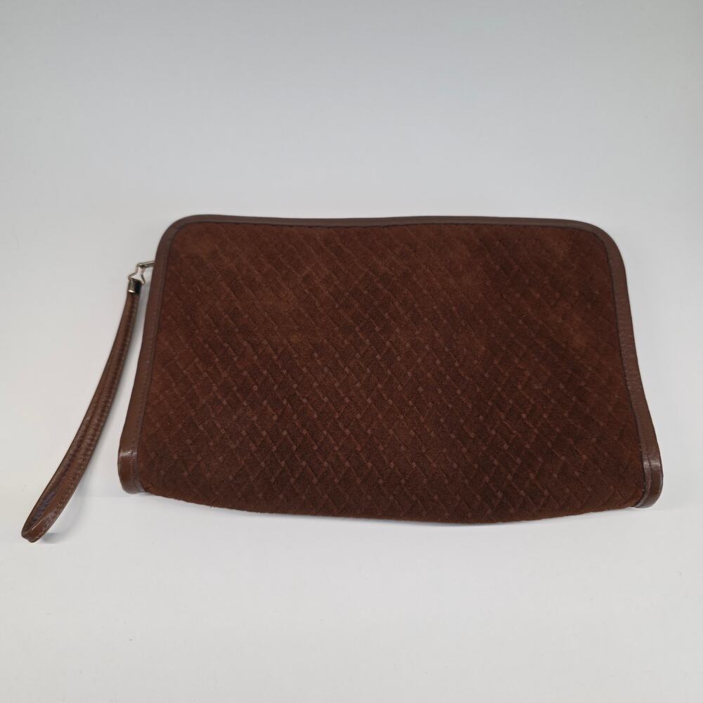Vintage Etra Woven Suede Leather Wristlet Clutch Brown